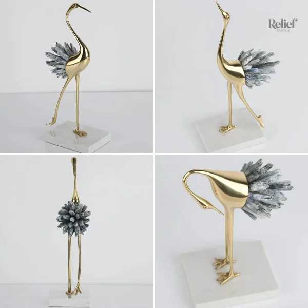 Statue d'oiseau élégante en métal, décoration raffinée