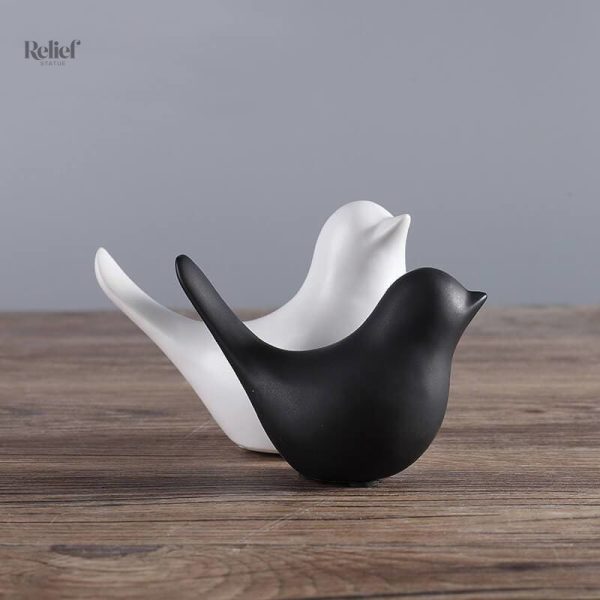 Duo d'oiseaux en céramique, objet d'art pour votre espace