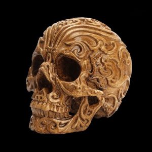 Ornement en bois tête de mort, style gothique et artisanal