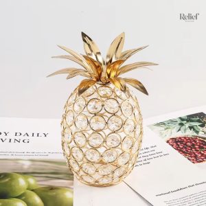 Sculpture Ananas doré en verre 19 cm
