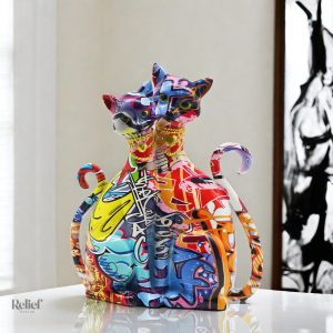 Statue en résine de deux chats siamois colorés