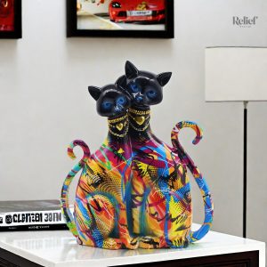 Décoration animalière, deux chats siamois en résine