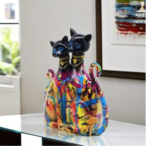 Figurine de chats siamois, matériau résine, 25 cm