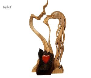 Statue en bois d'amoureux 25 cm, décoration romantique