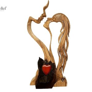 Statue en bois d'amoureux 25 cm, décoration romantique