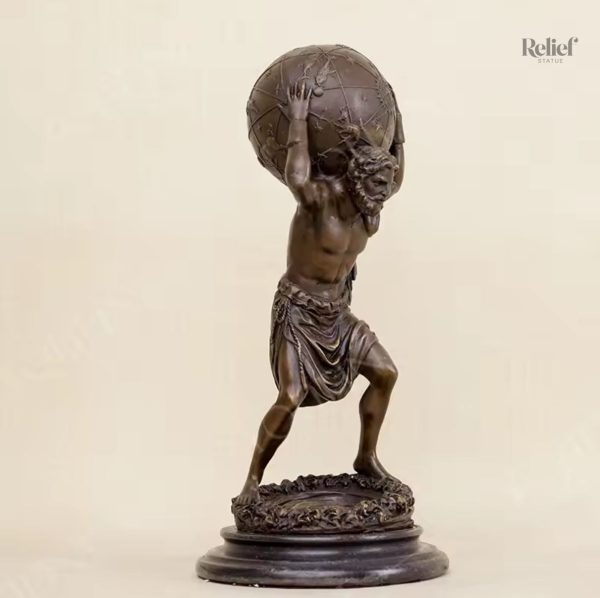 Sculpture en bronze véritable d'Atlas avec globe terrestre