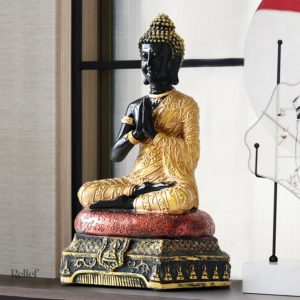 Statue Bouddha Amitabha noire et dorée 23 cm