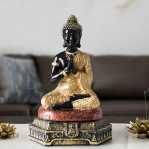 Bouddha Amitabha en finition noire et dorée, 23 cm