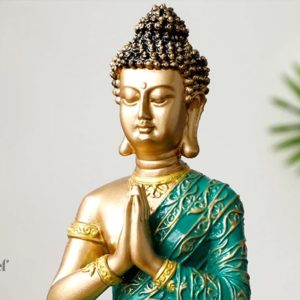 Bouddha Amitabha en résine, 23 cm, couleur vert/doré