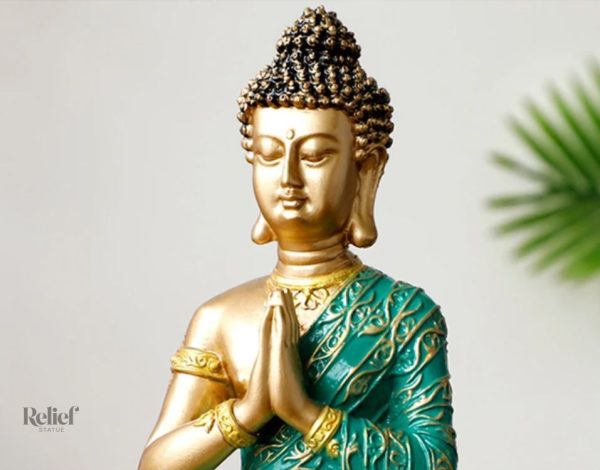 Bouddha Amitabha en résine, 23 cm, couleur vert/doré