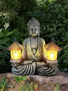 Décoration de jardin Bouddha assis luminé, 21 cm