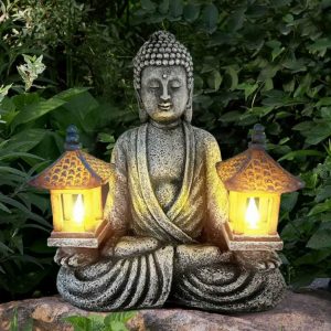 Décoration de jardin Bouddha assis luminé, 21 cm