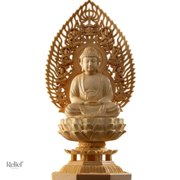 Décoration intérieure : statue Bouddha en bois naturel, 28 cm