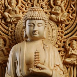 Sculpture Bouddha en bois, 43 cm, art décoratif