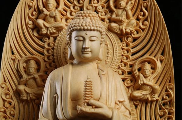 Sculpture Bouddha en bois, 43 cm, art décoratif