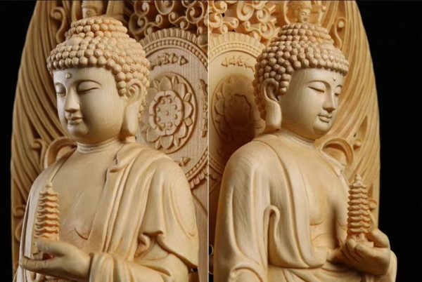 Statue en bois, Bouddha, 43 cm, style zen