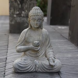 Statue Bouddha en résine avec lumière pour extérieur 24 cm