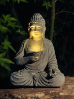 Statue d'extérieur Bouddha en résine éclairée pour jardin