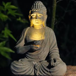 Statue d'extérieur Bouddha en résine éclairée pour jardin