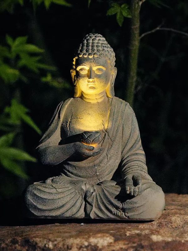 Statue d'extérieur Bouddha en résine éclairée pour jardin