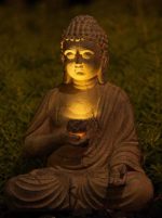 Décoration de jardin Bouddha lumineux en résine 24 cm