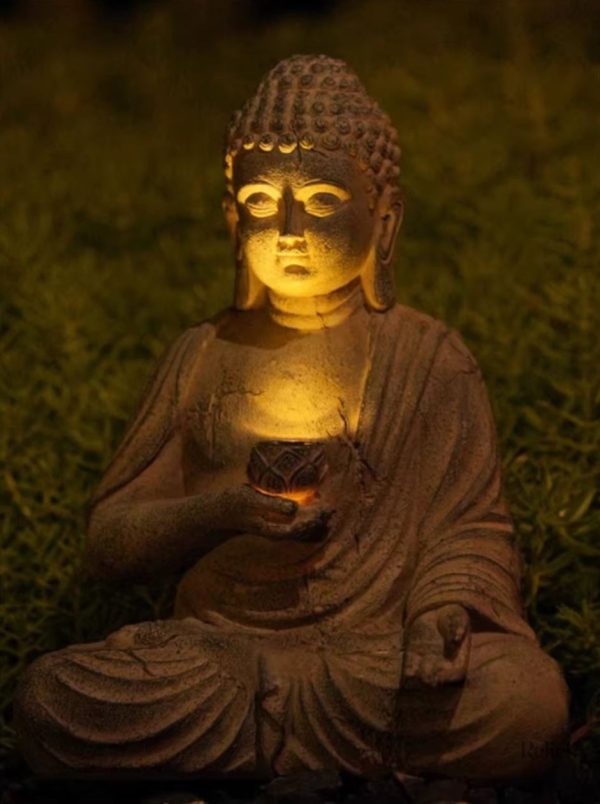 Décoration de jardin Bouddha lumineux en résine 24 cm