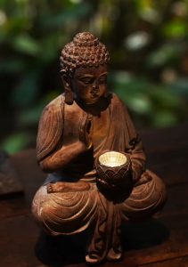 Statue Bouddha de jardin en résine, 27 cm de hauteur