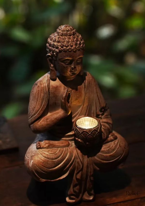 Statue Bouddha de jardin en résine, 27 cm de hauteur