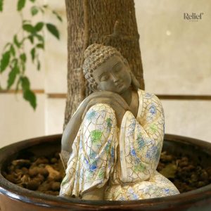 Décoration jardin : statue femme Bouddha endormie 21 cm