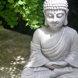 Statue Bouddha gris pour extérieur, 23 cm