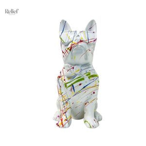 Statue Bouledogue blanche avec lunettes, 25 cm de hauteur