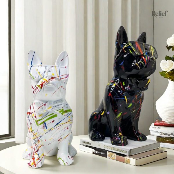 Bouledogue décoratif en résine, lunettes stylées, design moderne