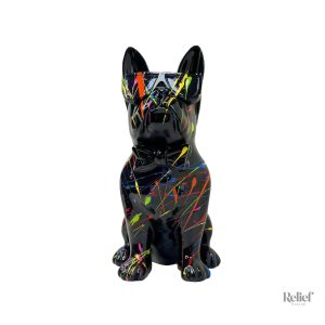 Statue de bouledogue avec lunettes noires, 25 cm