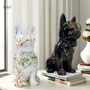 Statue décorative de bouledogue, lunettes noires, 25 cm