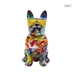 Statue Bouledogue avec lunettes pop art, 25 cm de hauteur