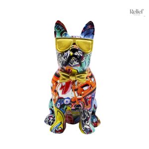 Statue Bouledogue avec lunettes pop art, 25 cm de hauteur