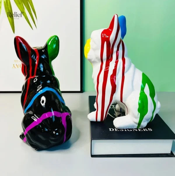 Chien statue en résine, style bouledogue assis