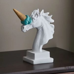 Buste de cheval licorne en glace, sculpture 17 cm