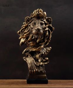Buste de lion décoratif en résine, hauteur 41 cm