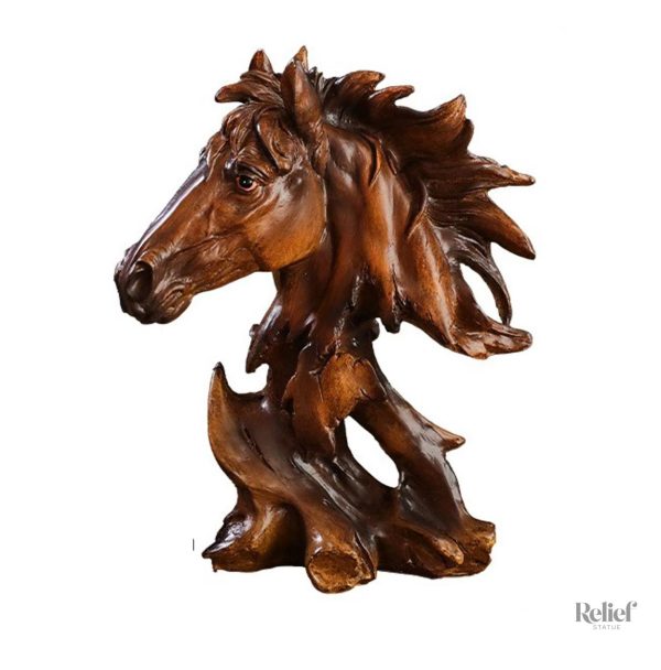 Buste cheval en résine imitation bois 27 cm
