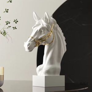 Buste de cheval blanc et doré 30 cm, sculpture décorative
