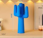 Statue cactus bleu en résine, design moderne, 30 cm