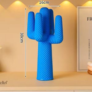 Statue cactus bleu en résine, design moderne, 30 cm