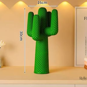 Statue cactus design vert en résine 30 cm pour décoration intérieure