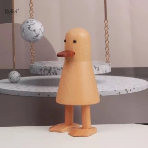 Statue canard en bois nordique 17 cm, décoration unique