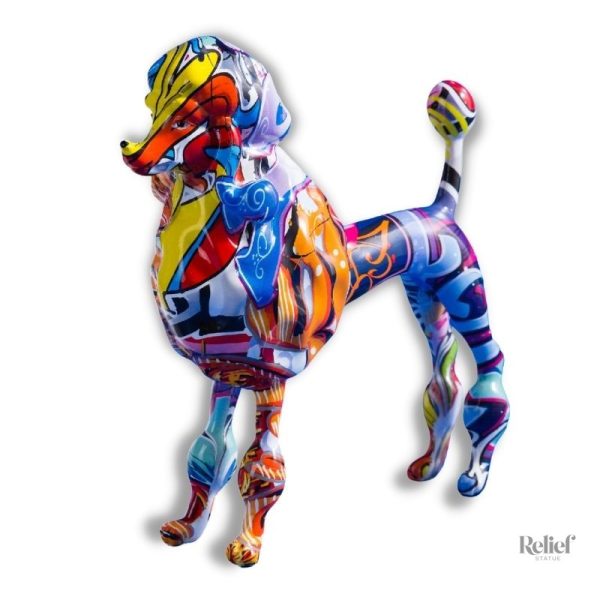 Statue de chien caniche multicolore