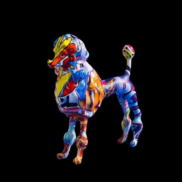 Objet décoratif : caniche multicolore en résine