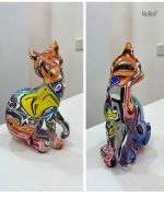 Chat en résine, assis, style graffiti, 16 cm, accessoire design