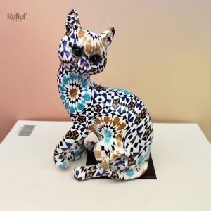 Statue de chat assis en résine mosaïque 17 cm