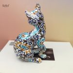 Chat en résine design mosaïque, figurine décorative 17 cm